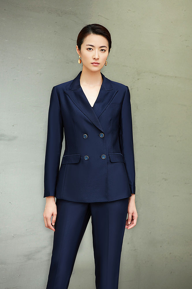 女士藍色雙排扣職業西服